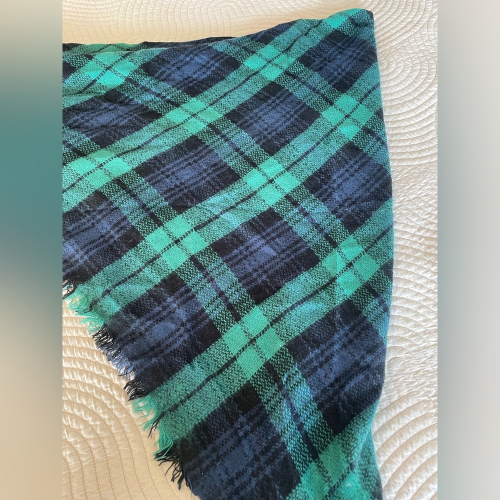 Blue and Green Plaid Blanket Scarf